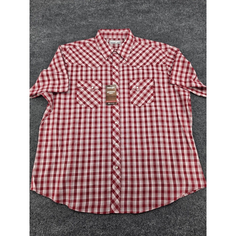Wrangler Wrancher Western Pearl Snap Mens XXL Red Plaid Cowboy Pockets Shirt NWT